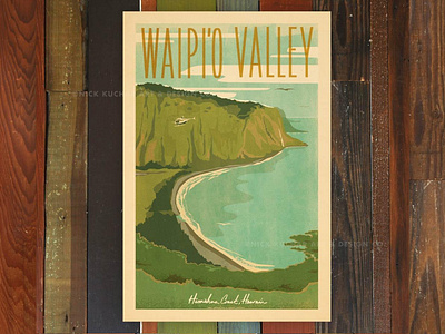 Waipio Valley aloha big island of hawaii coast hawaii illustration mountains print retro travel valley vintage