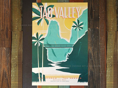 Iao Valley aloha hawaii illustration lush maui mountains palm trees print retro travel tropical valley vintage