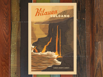 Kilauea Volcano big island of hawaii hawaii illustration lava print travel volcano