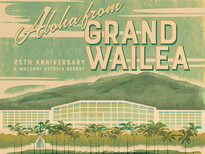Grand Wailea aloha hawaii hotel illustration maui print travel vintage