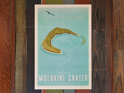 Molokini Crater aloha bird crater hawaii illustration island ocean print sea travel vintage