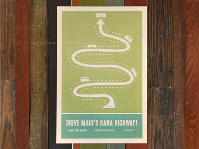 Hana Highway drive hawaii illustration maui print retro road road to hana vintage