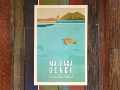 Maluaka Beach aloha canoe hawaii illustration maui turtle underwater vintage