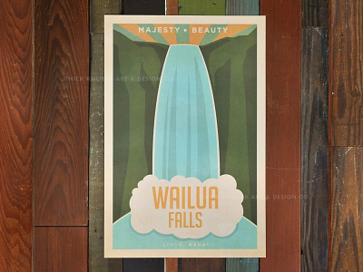 Wailua Falls hawaii illustration print vintage waterfall
