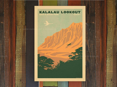 Kalalau Lookout birds hawaii illustration kauai mountains napali coast retro state park vintage