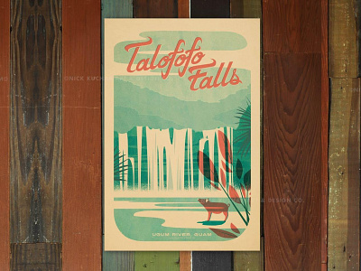 Talofofo Falls boar guam illustration print retro vintage waterfall