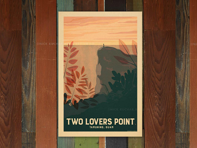 Two Lovers Point guam illustration mountain poster print retro travel vintage