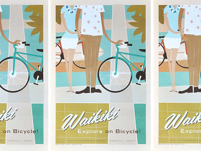 Explore Waikiki aloha bicycle bike hawaii illustration oahu people print retro vintage waikiki