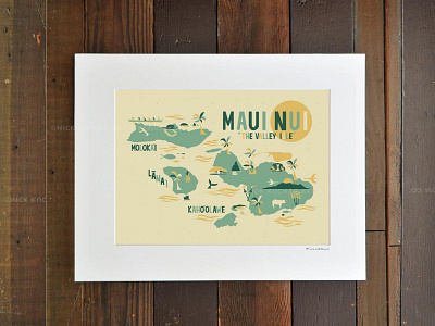 Maui Map aloha beach hawaii illustration map maui ocean print retro surf surf art vintage