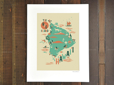 The Big Island Map aloha beach hawaii illustration map oahu print retro surf surf art vintage