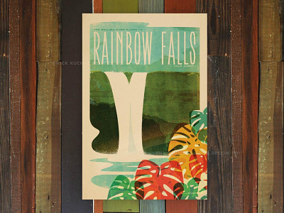 Rainbow Falls aloha hawaii illustration print rainbow retro the big island vintage waterfall