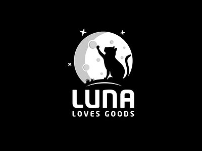 Luna Loves Goods animal art black and white branding cat cat design cat lovers combination logo creative designer illustration logodesigner logos luna moon negativespace space vector