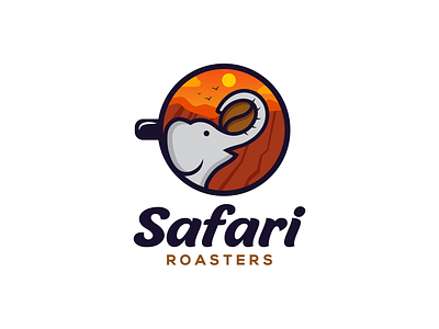 Safari Roasters animals art branding coffee bean coffee cup coffee shop creative designer elephant logo ideas illustration logodesign logodesigner logos roasters safari vector wild animal wildlife