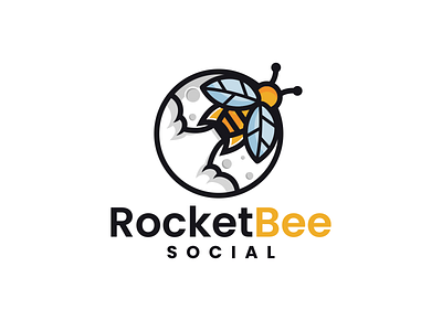 Rocket Bee Social art bee illustration bee logo brandidentity branding combination logo creative designer illustration logo logodesigner logodesigns logos moon logo playful design rocket logo space design spaceship vector