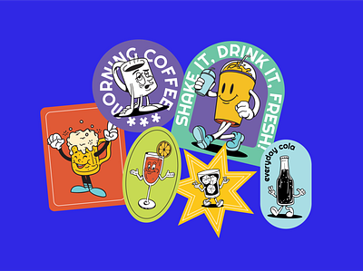 Beverages Retro Cartoon adobe cartoon design illustration landingpage retro sticker ui ux vector