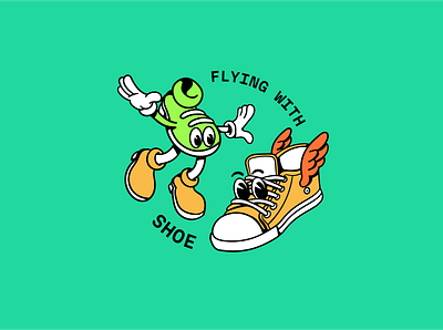 Flying With Shoe adobe branding cartoon design fashion fly graphic design hype illustration landingpage logo old school retro shoes sneakers ui ux vector