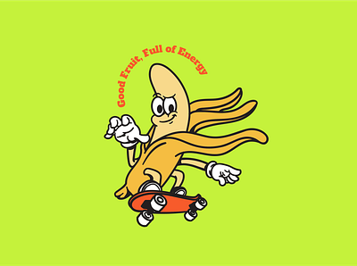 Skate Banana adobe banana branding cartoon design fruits graphic design green illustration landingpage logo old school retro skate skateboard ui ux vector yellow