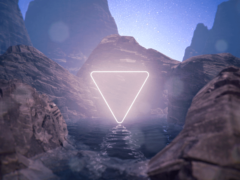 Water found 3d animation bokeh cgi gif illustration loop mountains neon starfield triangle water