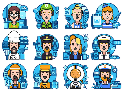 Icons Set Profession Collection avatar characters design icon illustration individuality occupation people profession variation