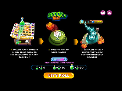 Info Dice game tutorial popup bingo casino design illustration ui ux