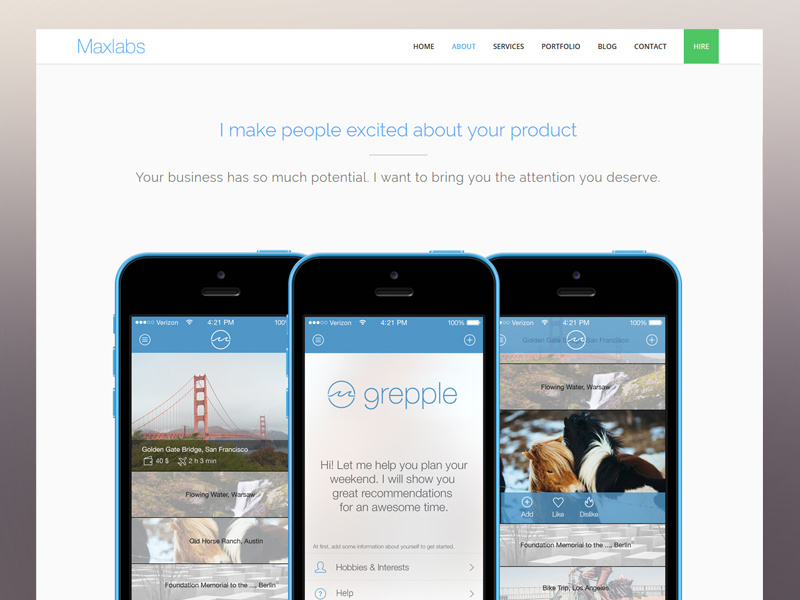 Maxlabs Redesign 2014 redesign blue mobile responsive video typography green button freebie iphone ios