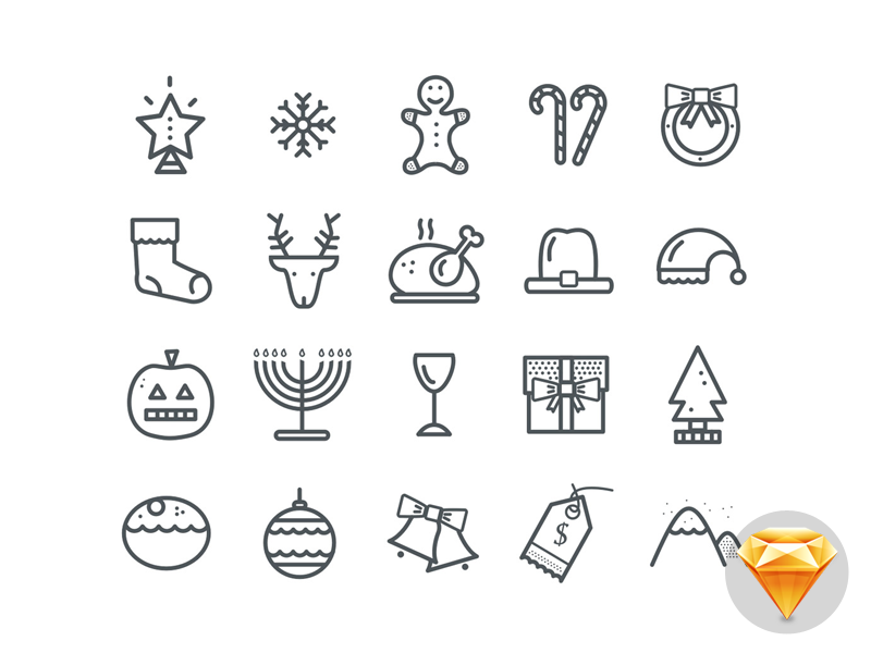 20 Christmas Icons (.sketch Freebie) free freebie sketch sketchapp christmas icon icons file tree line-icons line icons