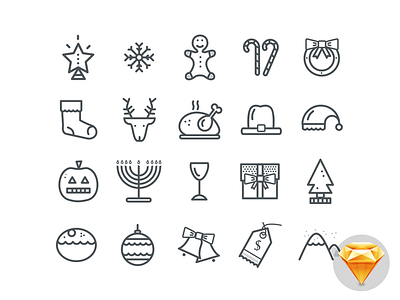 20 Christmas Icons (.sketch Freebie)