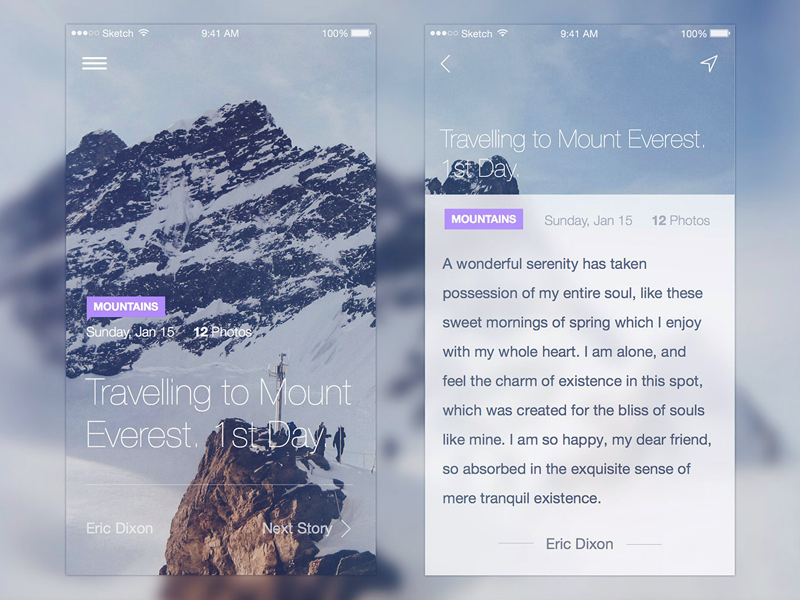 Photo Blog iOS App (.sketch attached) ios sketchapp free freebie sketch file attached ux ui app application photo