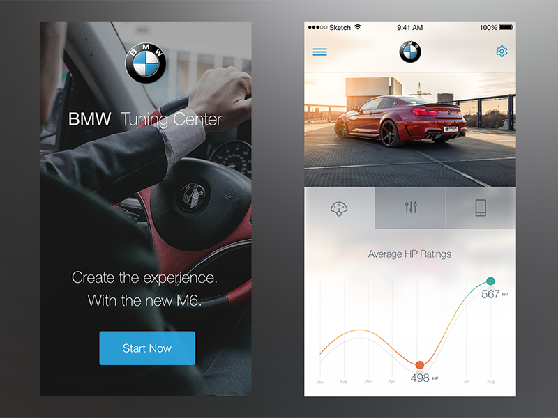 BMW Tuning Center (iOS) sketchapp sketch ui ux user interface user experience app ios iphone bmw ios 8 iphone 6