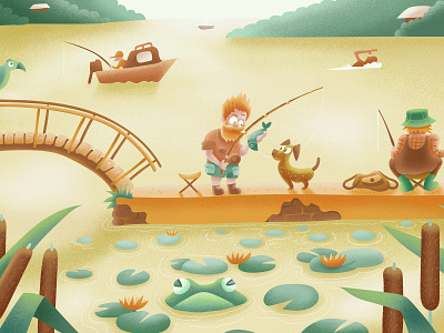 Fishermen Pier animal art art book cartoon illustration cute art design illustration