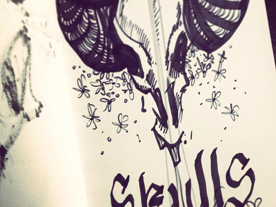 Skulls&Flowers I black calligraphy flowers illustration markers sketch sketchbook skulls vintage