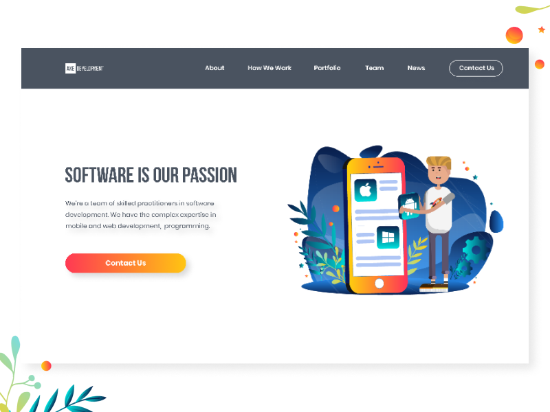 Landing for Axe Dev landing page vector ios logo flat design app flat followforfollow follow me illustration website uidesign likeforlike like follow design web ux uiux ui