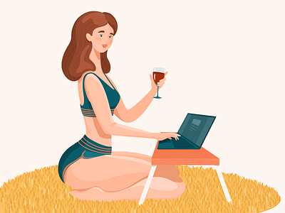 Designer at work carpet character designer girl glass illustrator mood notebook wine work