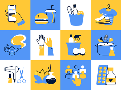 Icons set barbershop call cleaning clothes cooking delivery food icon illustration massage pharmacy set