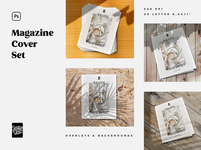 Magazine Cover Mockup Set background business cover fashion glossy interior lifestyle magazine metallic mockup mockup psd overlay photoshop photoshop art shading shadow template texture veila wooden