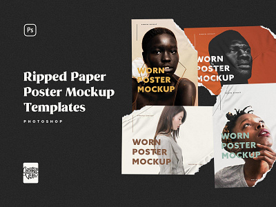 Ripped Paper Poster Mockup Set by Creative Veila psd template torn veila wrinkle