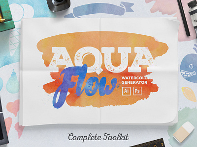 Aquaflow Watercolor Generator brush font free freebie hand drawn illustrator pattern photoshop textures toolkit vector watercolor