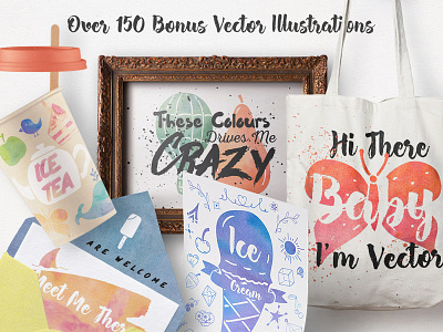 150+ Bonus Vector Illustrations doodles font free freebie hand drawn illustrator pattern photoshop textures toolkit vector watercolor