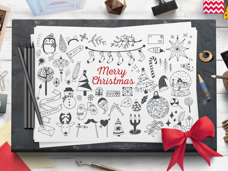 Cozy Christmas Free Vector Set winter brushes illustrator hand-drawn holiday new year illustration vector xmas christmas freebie free