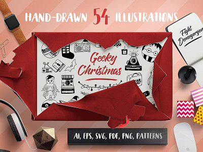 Geeky Christmas Free Vector Set christmas free freebie geek hand drawn holiday illustration illustrator new year vector winter xmas