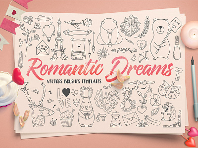 Romantic Dreams borders brush card curls dividers dream hand drawn illustration illustrator love romantic vector