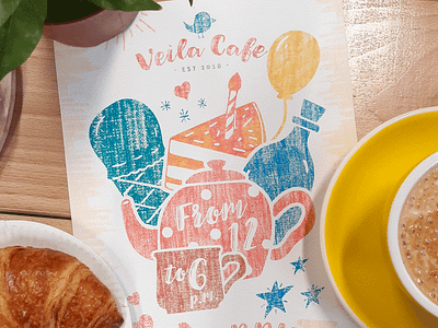 Veila Cafe Poster baby generator hand drawn kids paint pastel pattern scene seamless textures toolkit vector