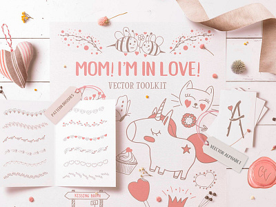 🐣 Mom! I'm in Love! Vector Set alphabet hand drawn illustration invitation love pattern pattern brush seamless toolkit unicorn vector wedding