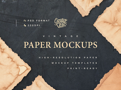 Vintage Paper PSD Mockup Set a4 a5 creative deckle dowonload edge mockup old paper photoshop psd retro round square template veila vintage