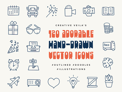 Adorable Hand Drawn Vectors Icons arrow art box commerce design doodle flower free heart icon icons idea illustration illustrator mail party present presents seo vector