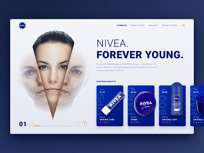 Nivea - Home Page beauty cards cosmetics cream home homepage homepage design typography ui uidesign ux uxui visual design website