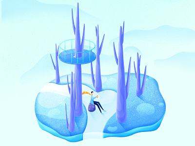 The boy sitting in the forest in the cold winter boy cold design forst illustration picture winter