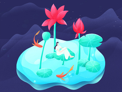 Illustration of Summer girl illustration lotus night summer