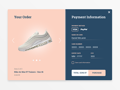 Credit card checkout basket checkout dailyui design ecommerce form interface nike shopping trainers ui ux