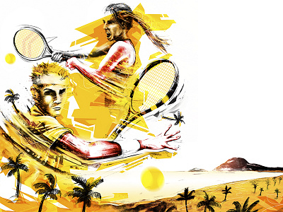 Commissioned Tennis Illustration (2/2) abstract beach design digital energetic illustration manning photoshop riviera tennis traditional vibrant